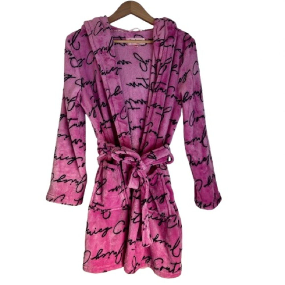 Juicy Couture hot pink cozy glam fleece plush Women’s hooded robe in size large